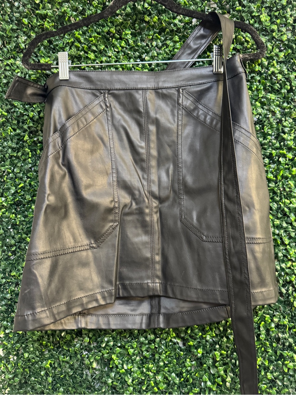Express Black Faux Leather Mini Skirt with Belt Detail